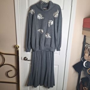 Vintage Pierre Lamonte Gray Shirt And Skirt Set Size Large